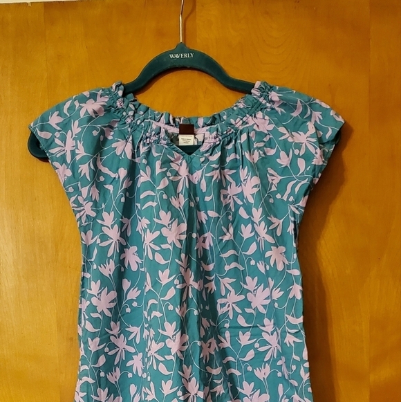 Tea Collection Other - Tea Collection Green & Purple Short Sleeved Floral Flounce Dress Size 10